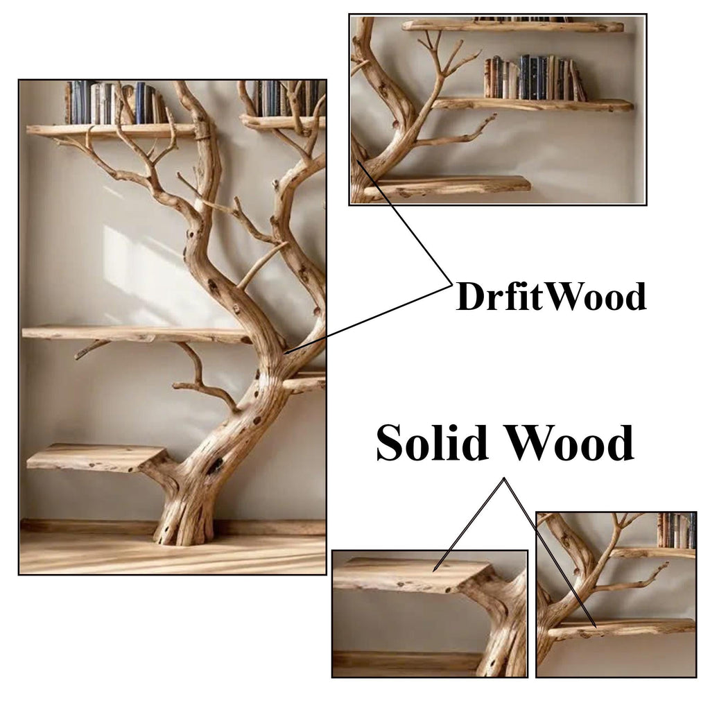 Tree Bookshelf Wall Mount Solid Wood Bookcase