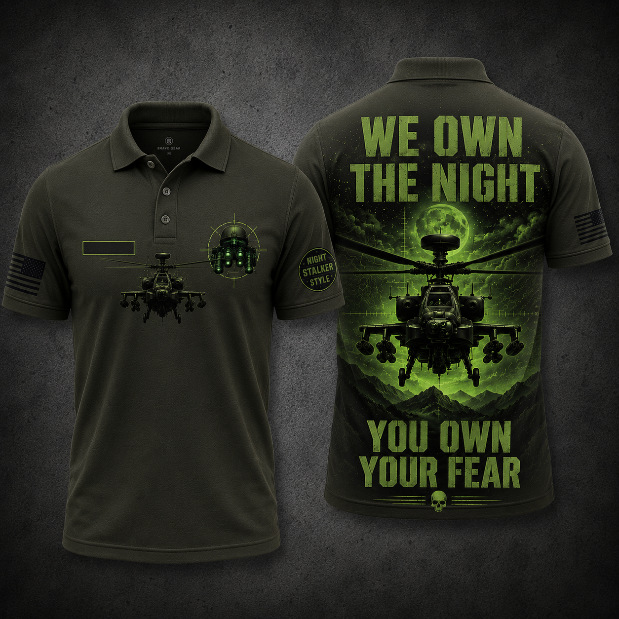 AH-64 Apache We Own The Night Night Stalker Style Polo Shirt
