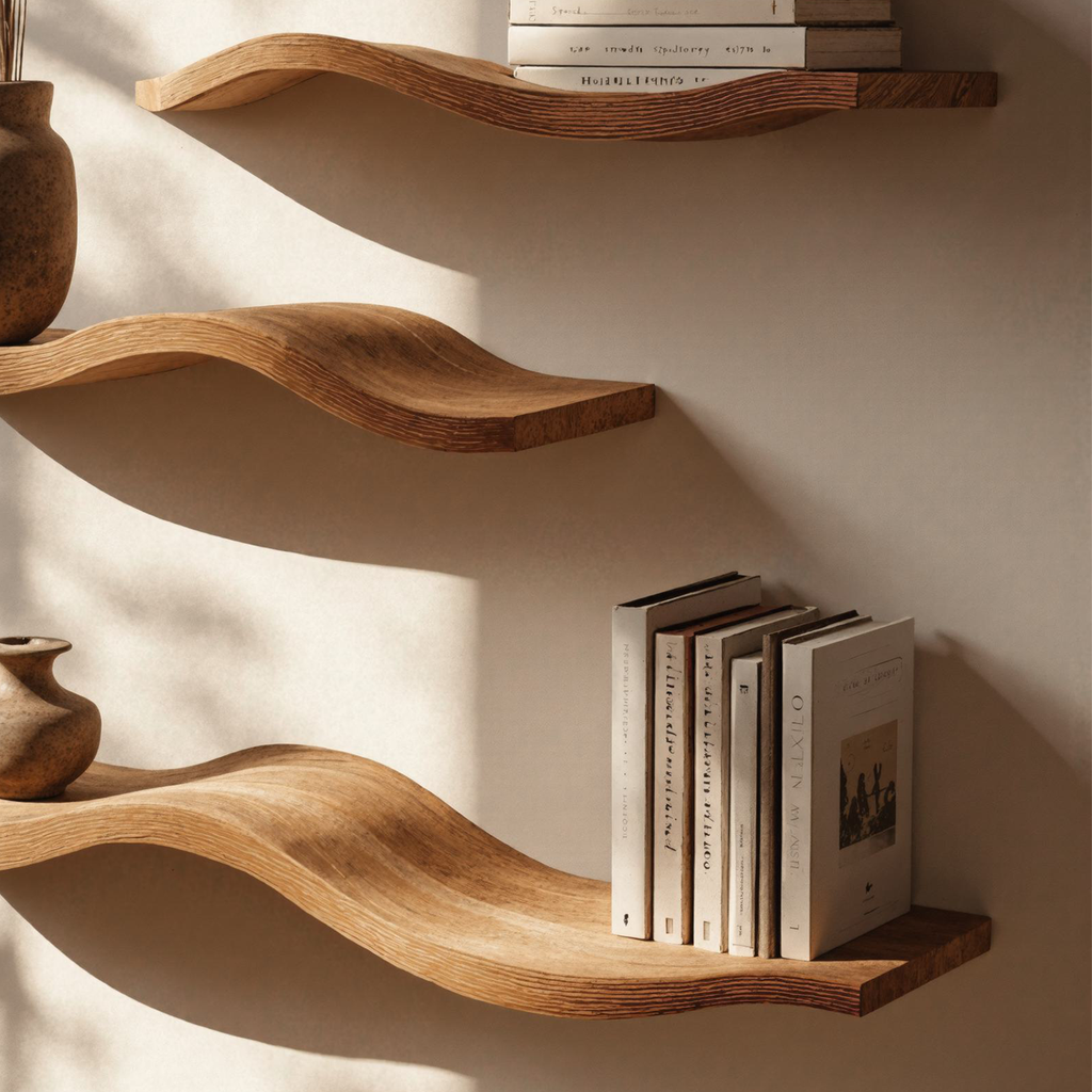 Wavy Wood Floating Shelves Living Room Farmhouse Live Edge Shelf WFSHCH017