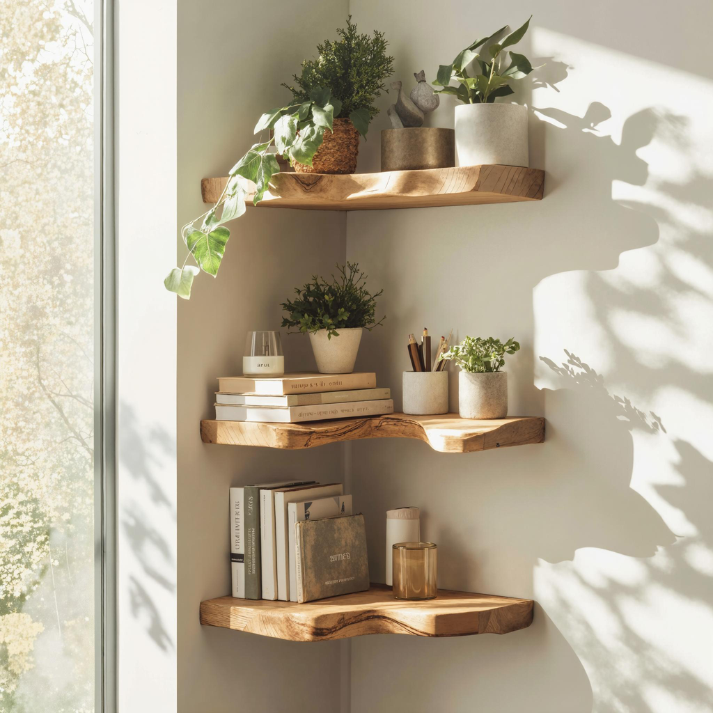 Farmhouse Live Edge Floating Corner Shelf Bedroom Decor CFSHCH006