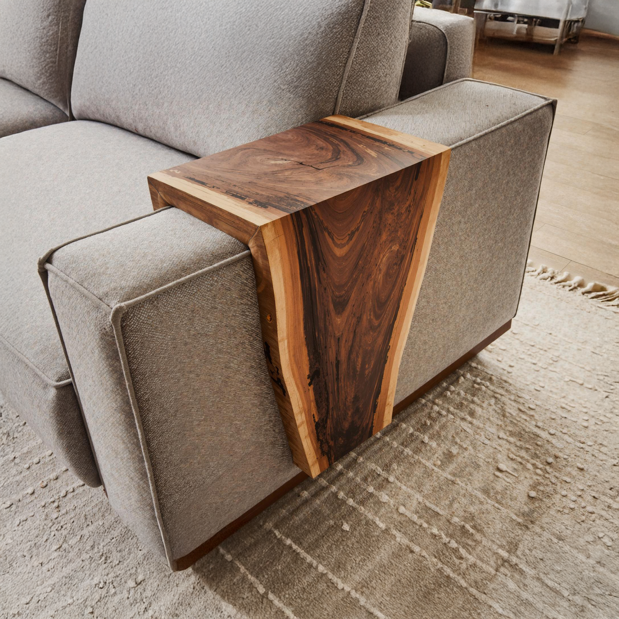Rustic Handcrafted Armrest Table For Sofa Storage And Decor ETHCH015