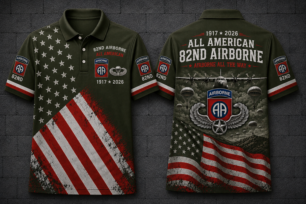 82nd Airborne All American Polo Shirt - 1917-2026 Patriotic Military Gift