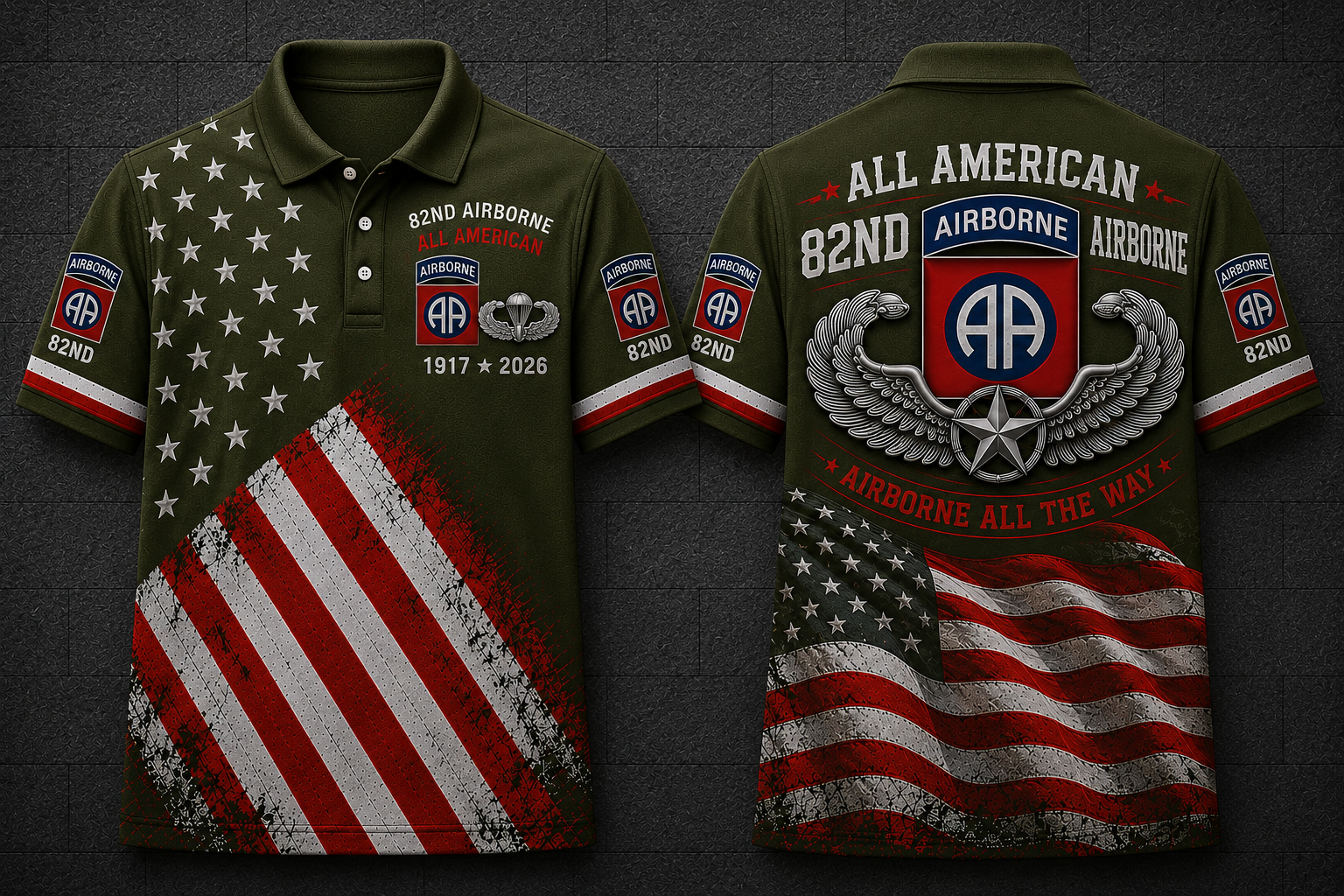 82nd Airborne Elite Polo Shirt - All American Airborne All The Way
