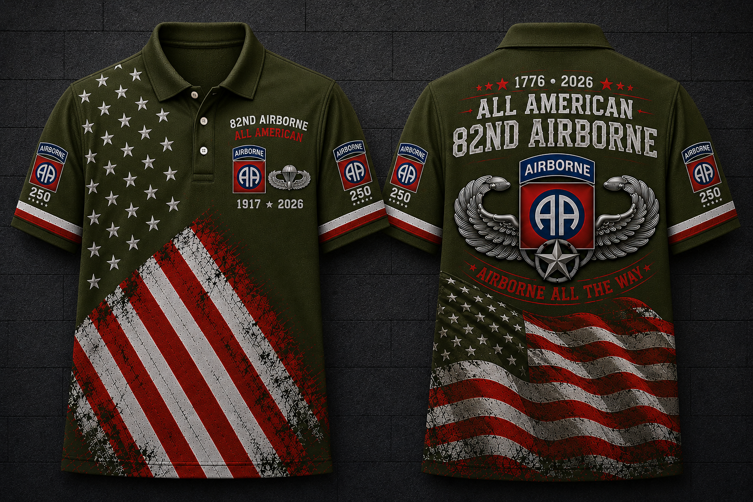 82nd Airborne All American Polo Shirt - 1776-2026 Airborne All The Way
