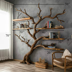 Tree Bookshelf Black Decor Wild Mulberry Solid Wood Carving Living Room Gift Her