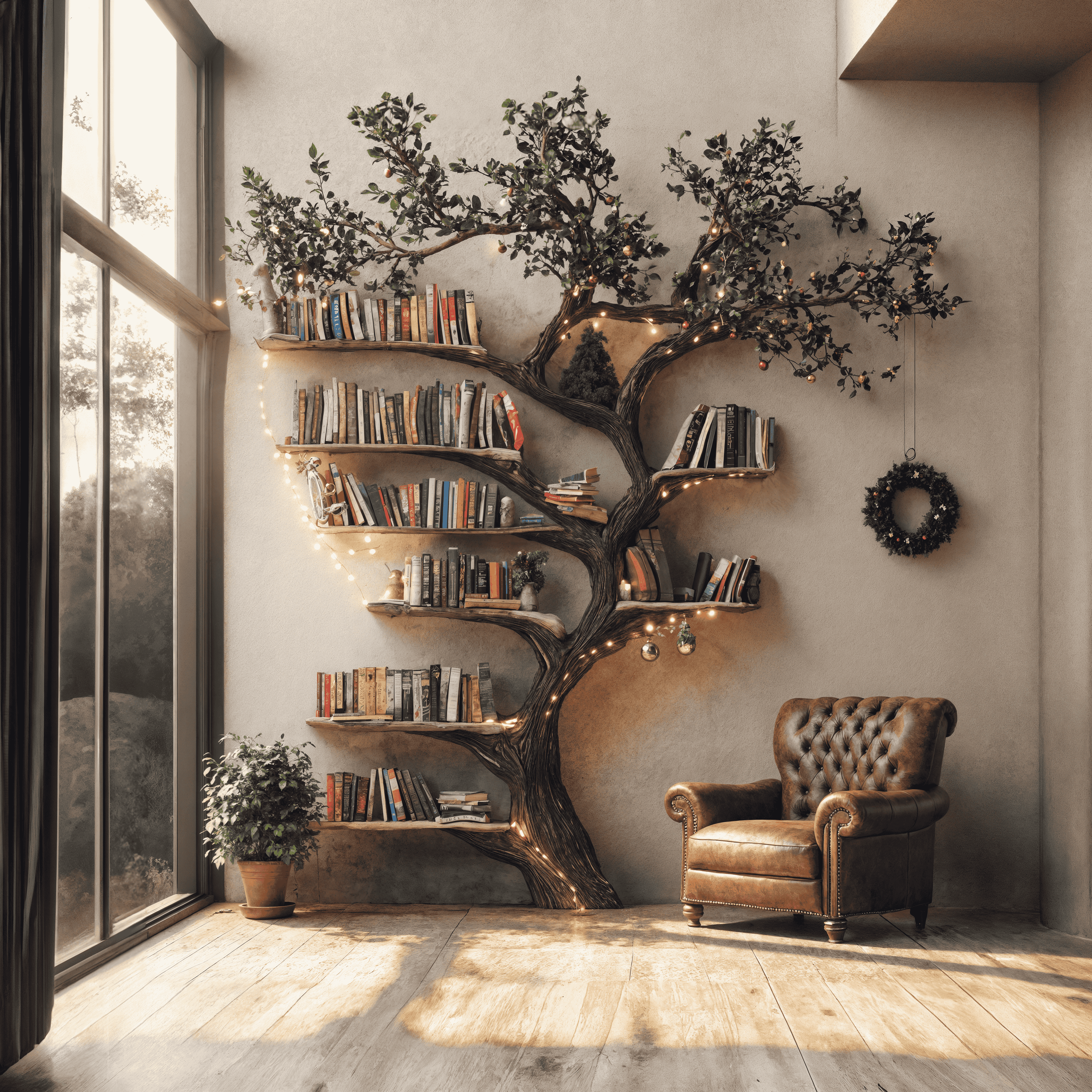 Black Tree Branch Bookshelf Wall Mount Mid Century