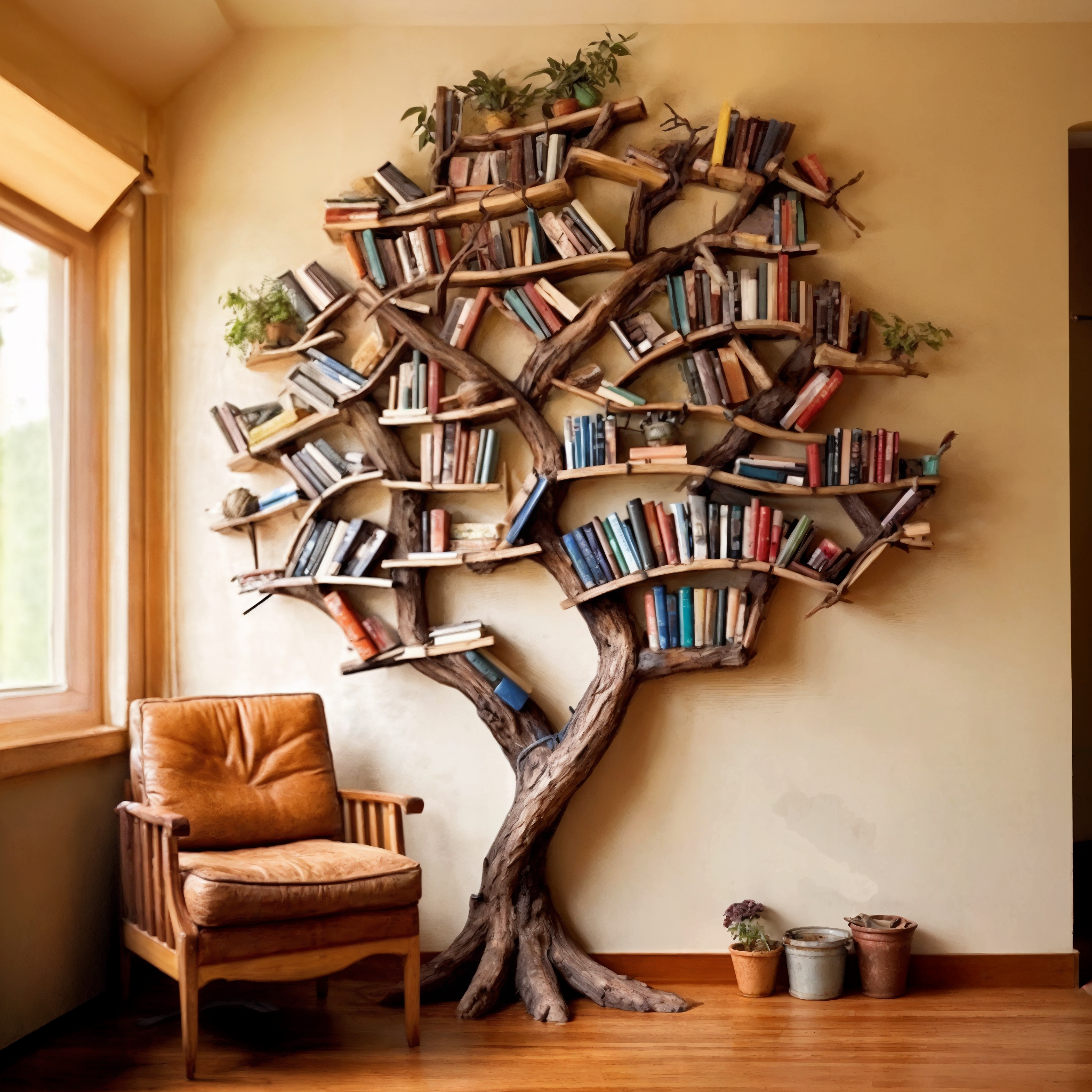 Tree Branch Bookshelf Decor Solid Wood Carving