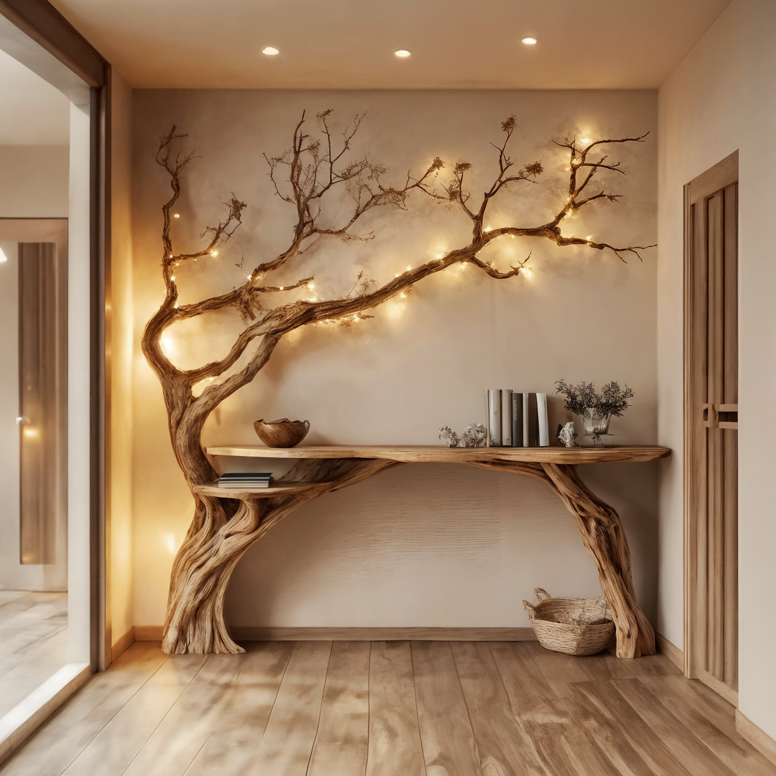 Solid Wood Tree Bookshelf and Rustic Side Table CTHCH-005