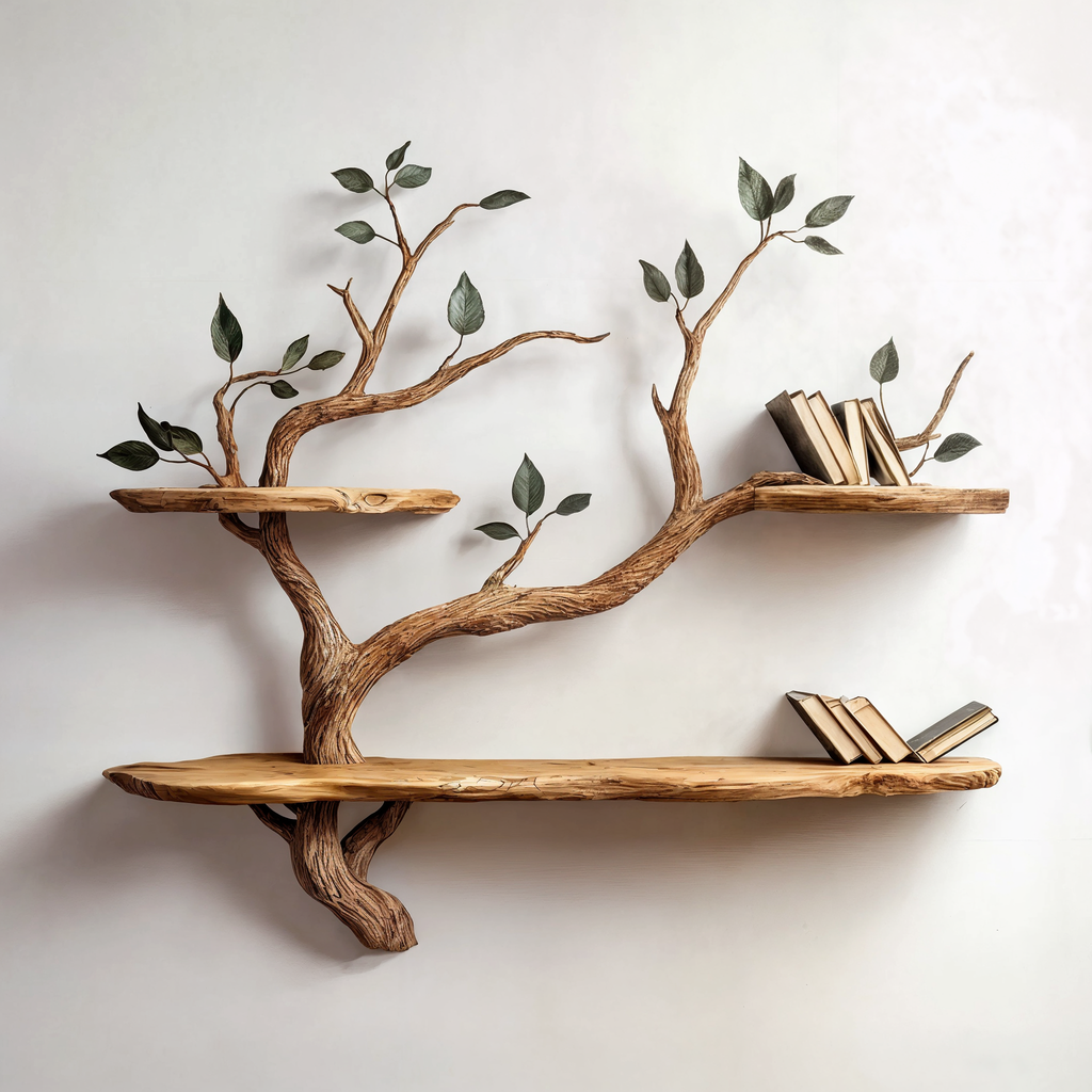 Wood Bookcase Branch Tree Shelf Decor Room
