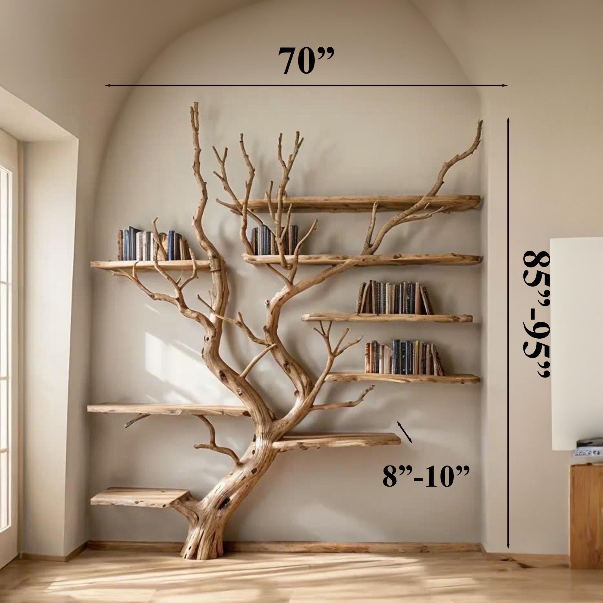 Tree Bookshelf Wall Mount Solid Wood Bookcase