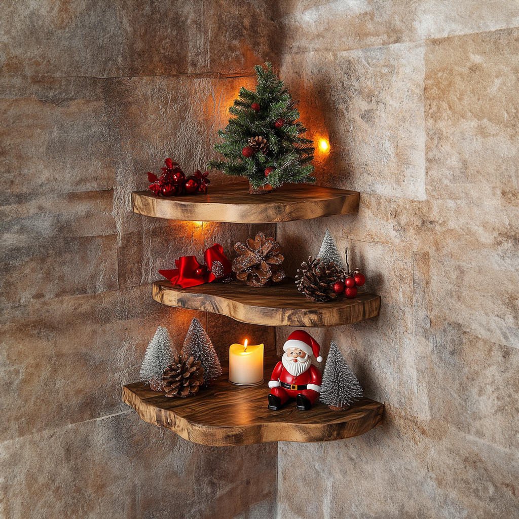 Floating Corner Shelf Xmas Walnut Floating Shelf Christmas Decor CFSHCH009