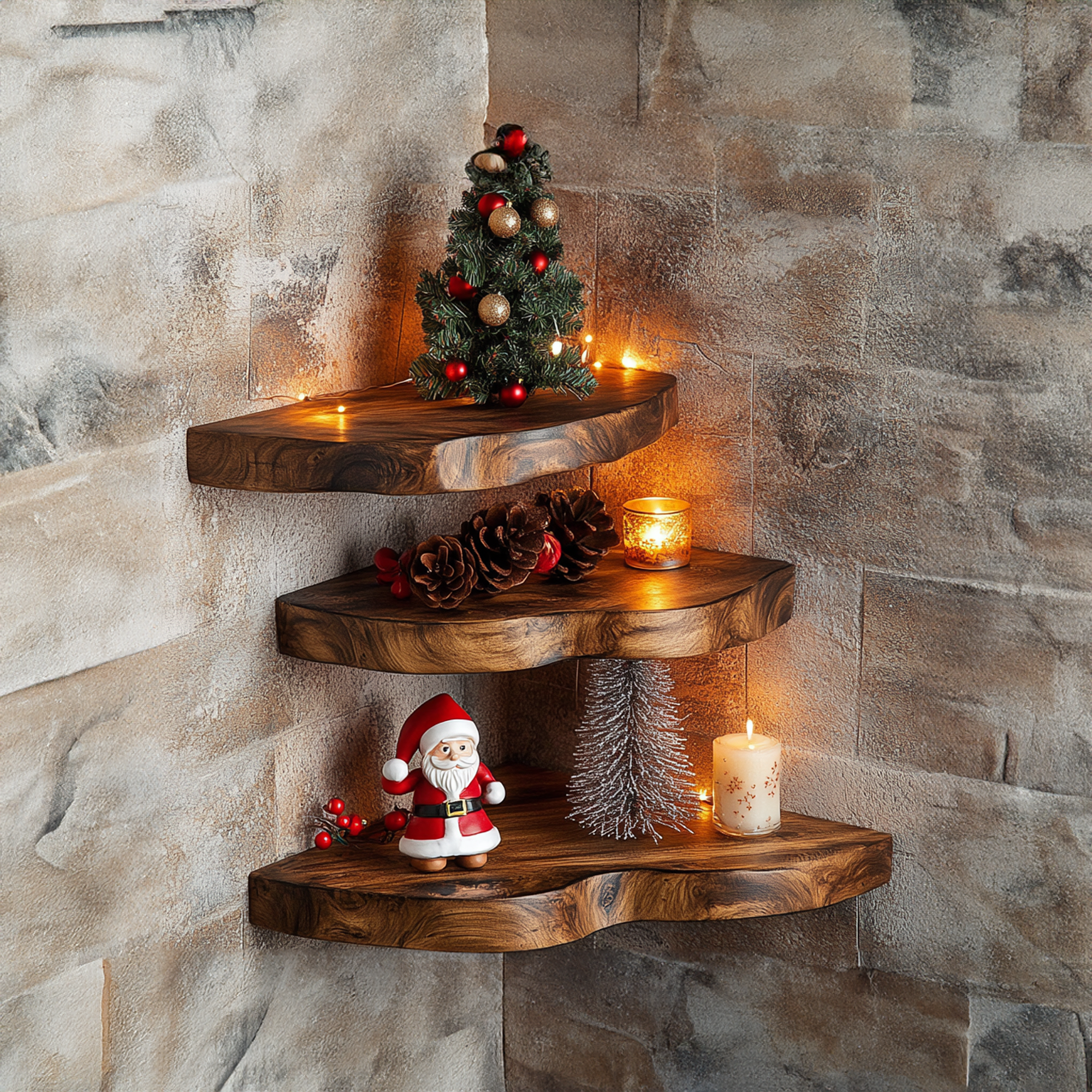 Christmas Corner Shelf Floating Shelf Live Edge Christmas Decor CFSHCH016
