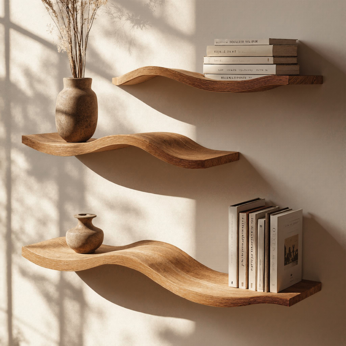 Wavy Wood Floating Shelves Living Room Farmhouse Live Edge Shelf WFSHCH017