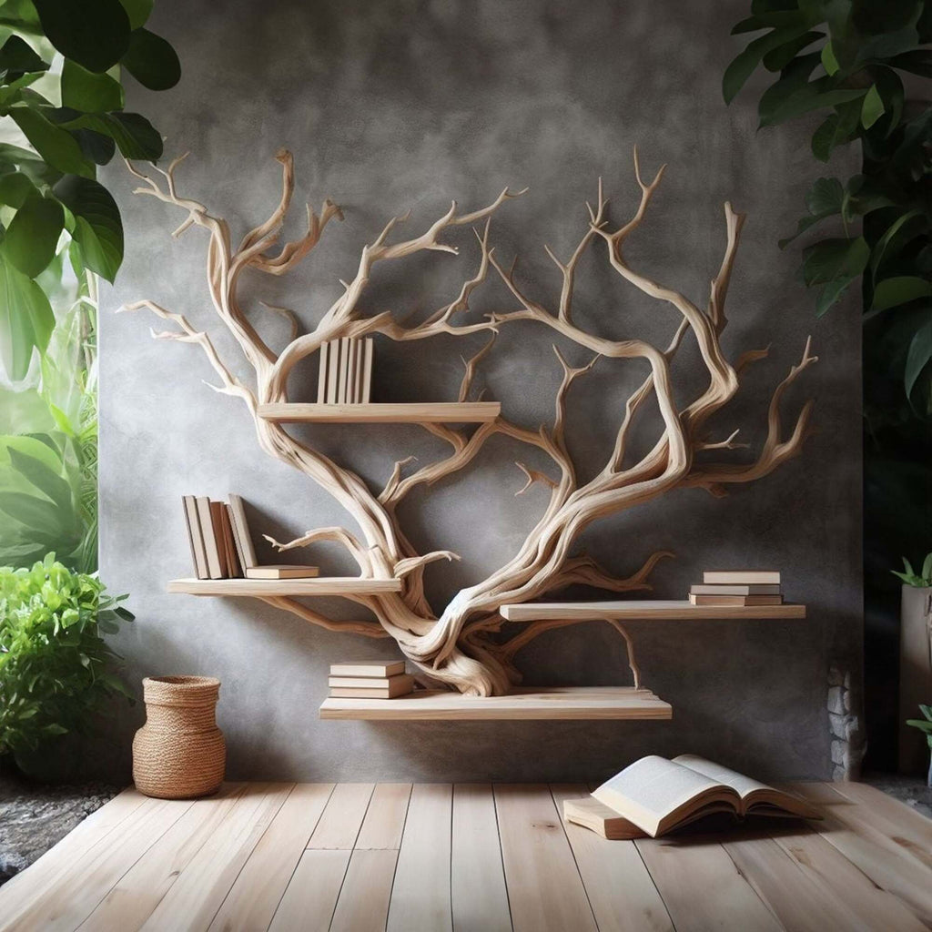Rustic Tree Bookshelf Driftwood Wall Shelf Bookshelf Home Office Decor