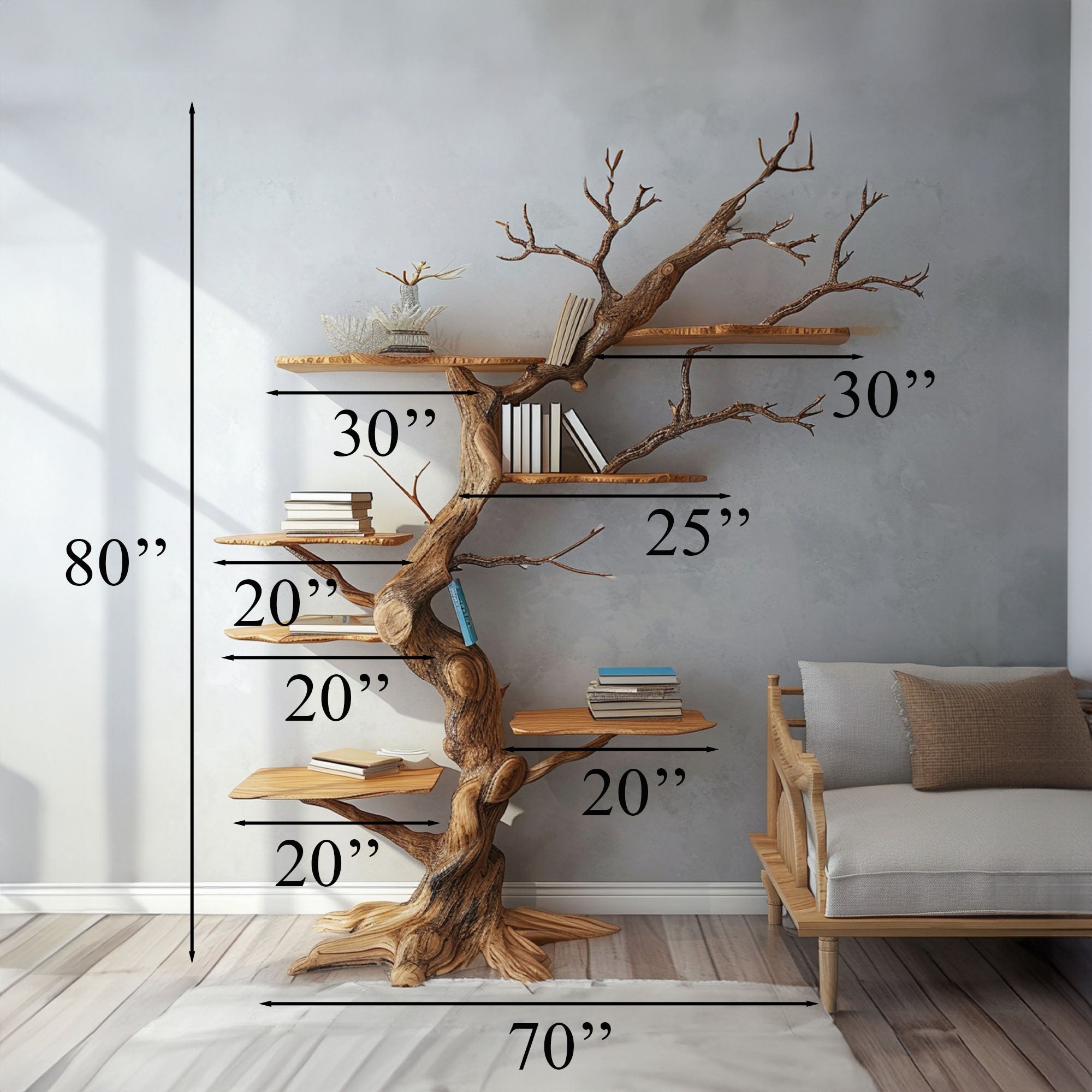 Rustic Tree Branch Floating Shelves Nursery Bookshelf