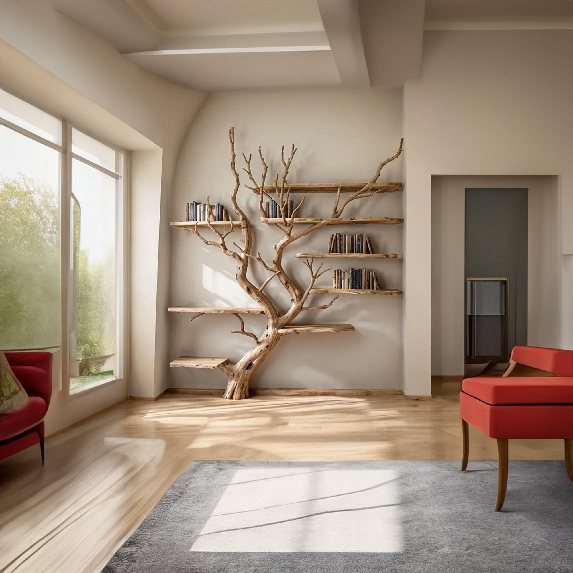 Tree Bookshelf Wall Mount Solid Wood Bookcase