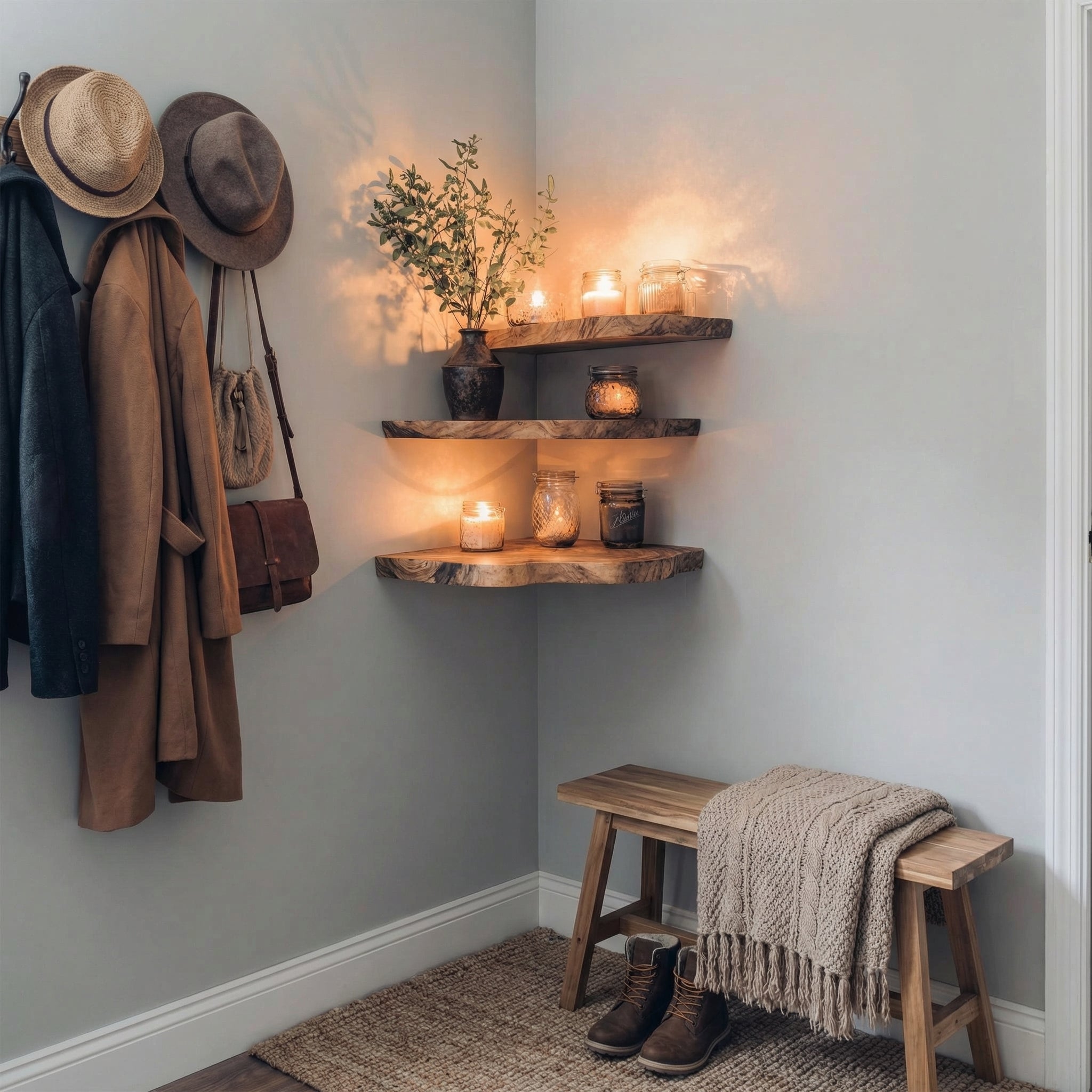 Walnut Wood Shelving Unit Corner Floating Shelf CFSHCH002