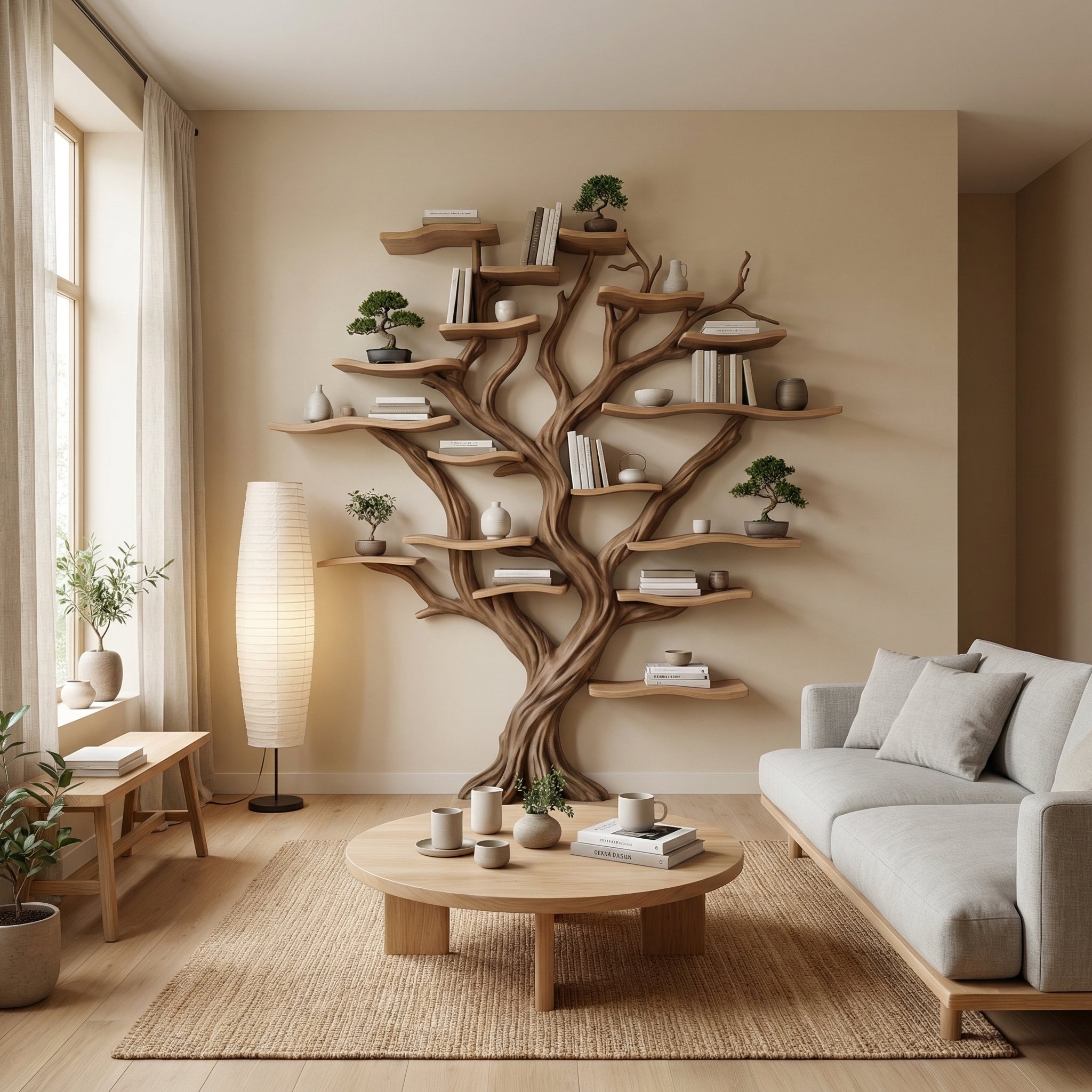 Tree Branch Bookshelf Decor Solid Wood Carving
