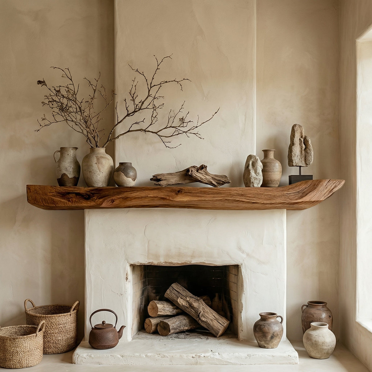 Boho Kitchen Floating Shelf Natural Edge Wooden Shelf For Wall Storage WFSHCH004