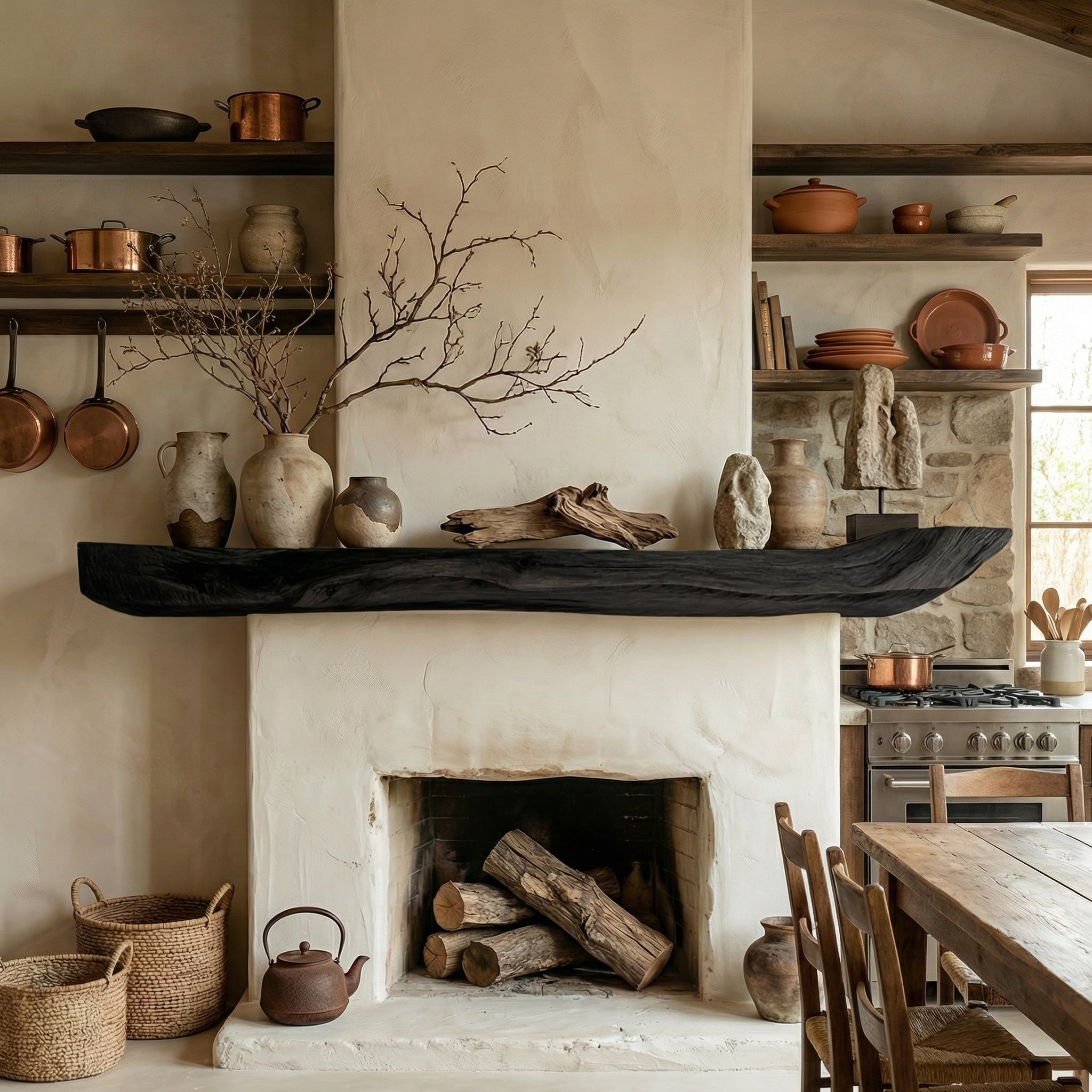 Boho Kitchen Floating Shelf Natural Edge Wooden Shelf For Wall Storage WFSHCH004
