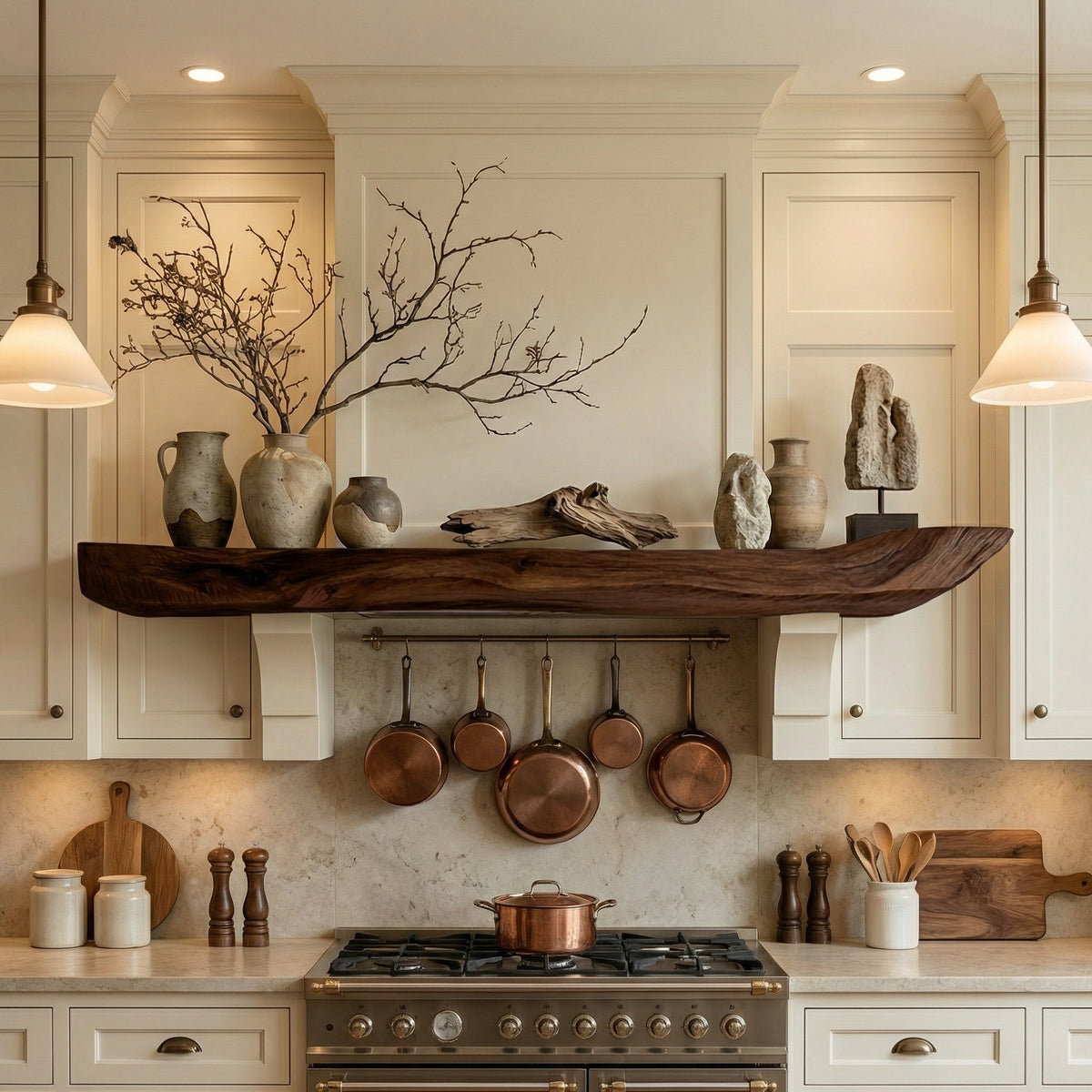 Boho Kitchen Floating Shelf Natural Edge Wooden Shelf For Wall Storage WFSHCH004