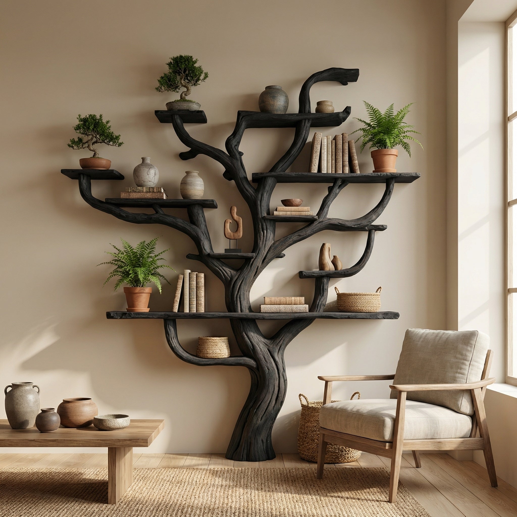 Corner Branch Shelf Wood Bookcase Wall Mounted