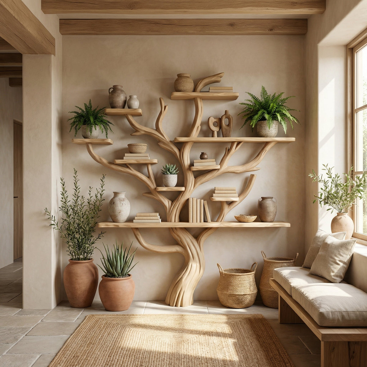 Corner Branch Shelf Wood Bookcase Wall Mounted