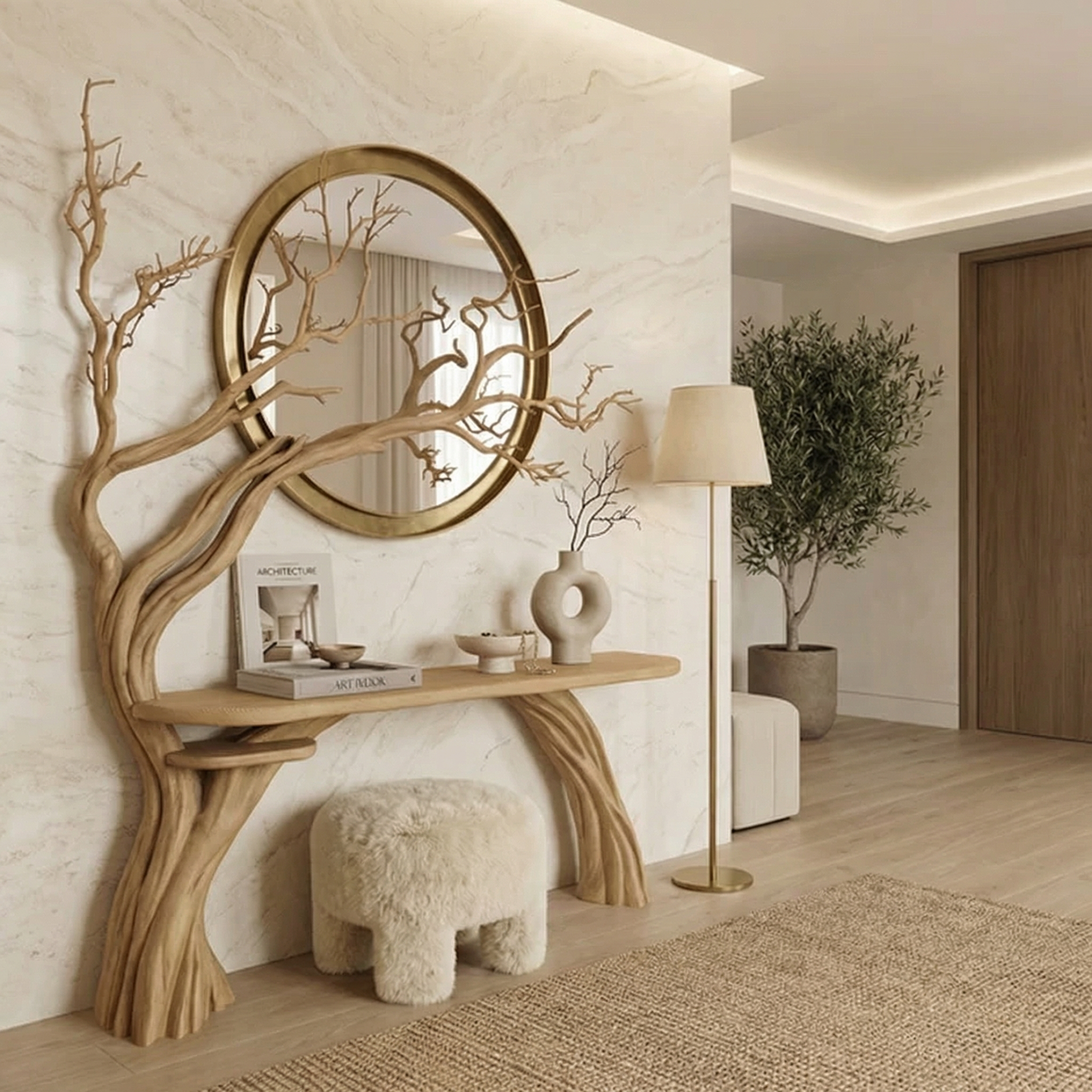 Solid Wood Tree Bookshelf and Rustic Side Table CTHCH-005