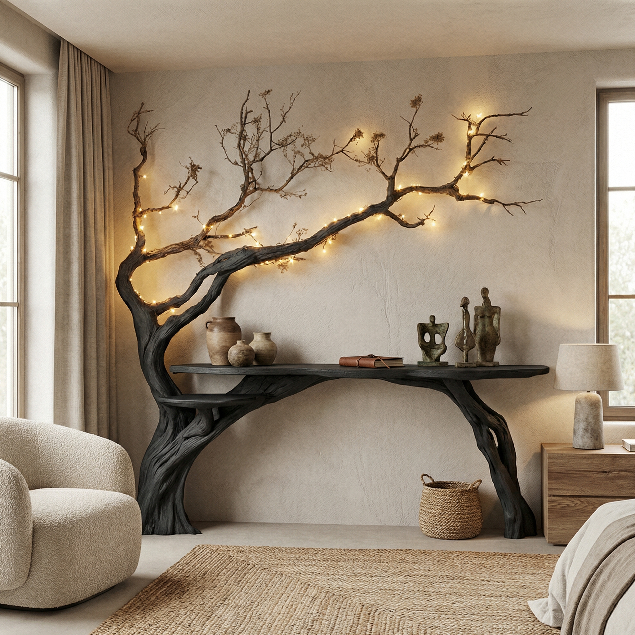 Solid Wood Tree Bookshelf and Rustic Side Table CTHCH-005