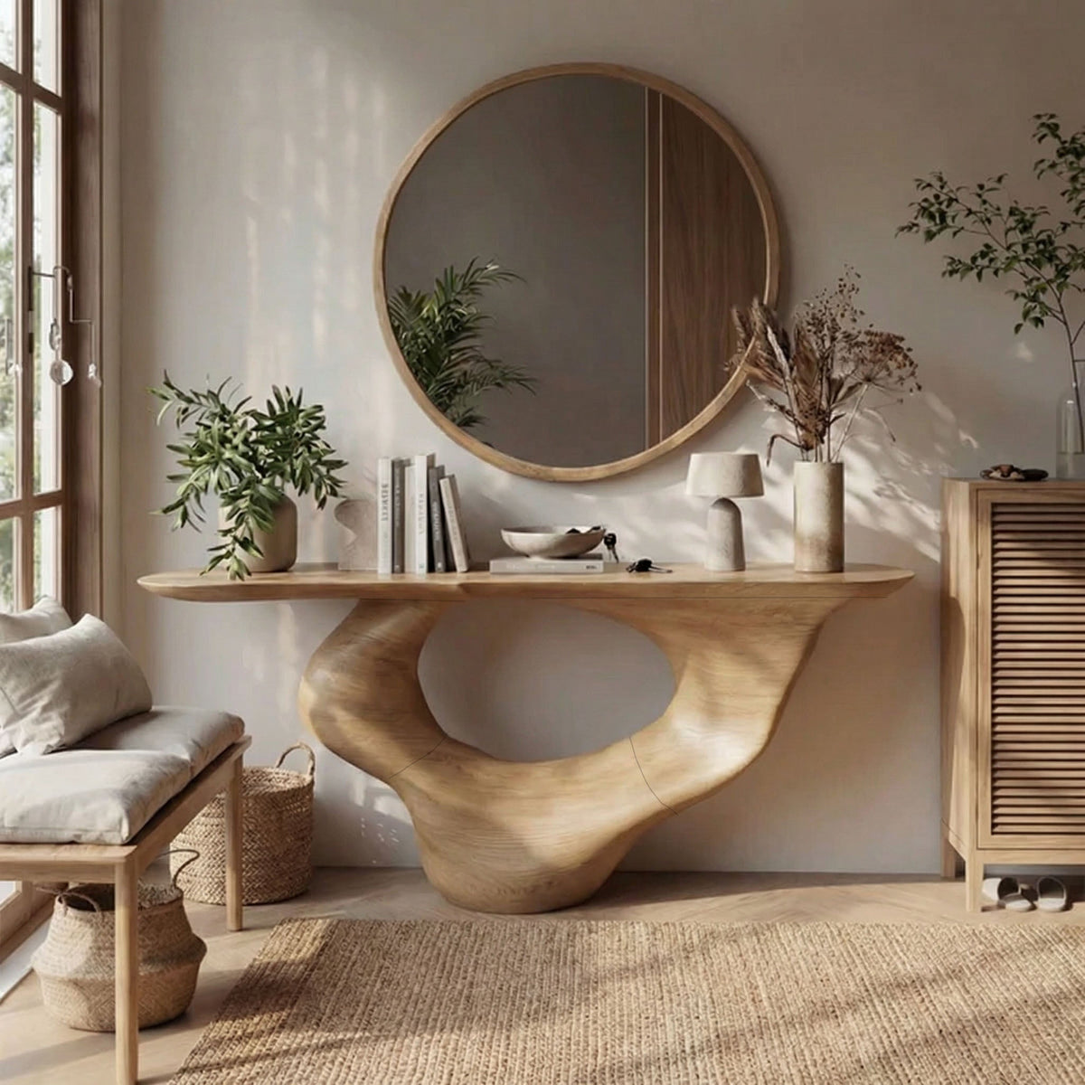 Console Table Unique Art Solid Wood Handmade Narrow Wood CTHCH-007