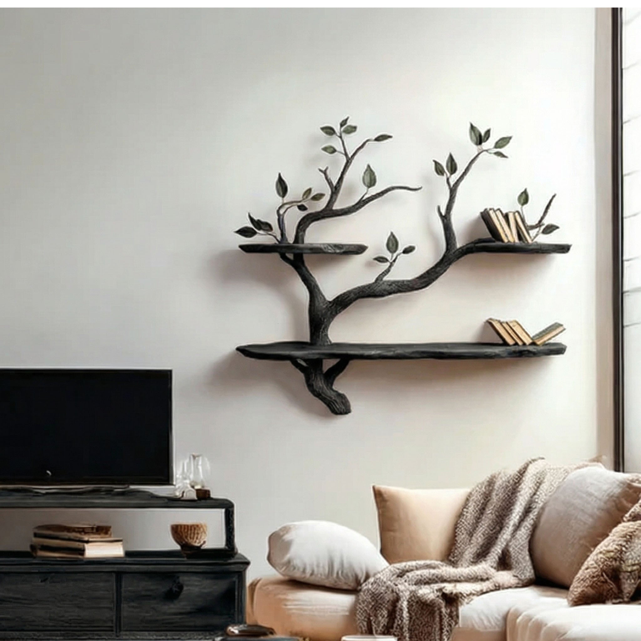 Wood Bookcase Branch Tree Shelf Decor Room