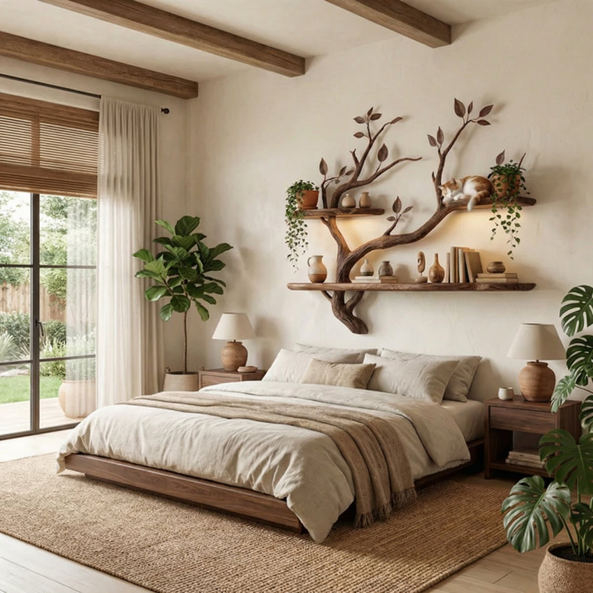 Wood Bookcase Branch Tree Shelf Decor Room