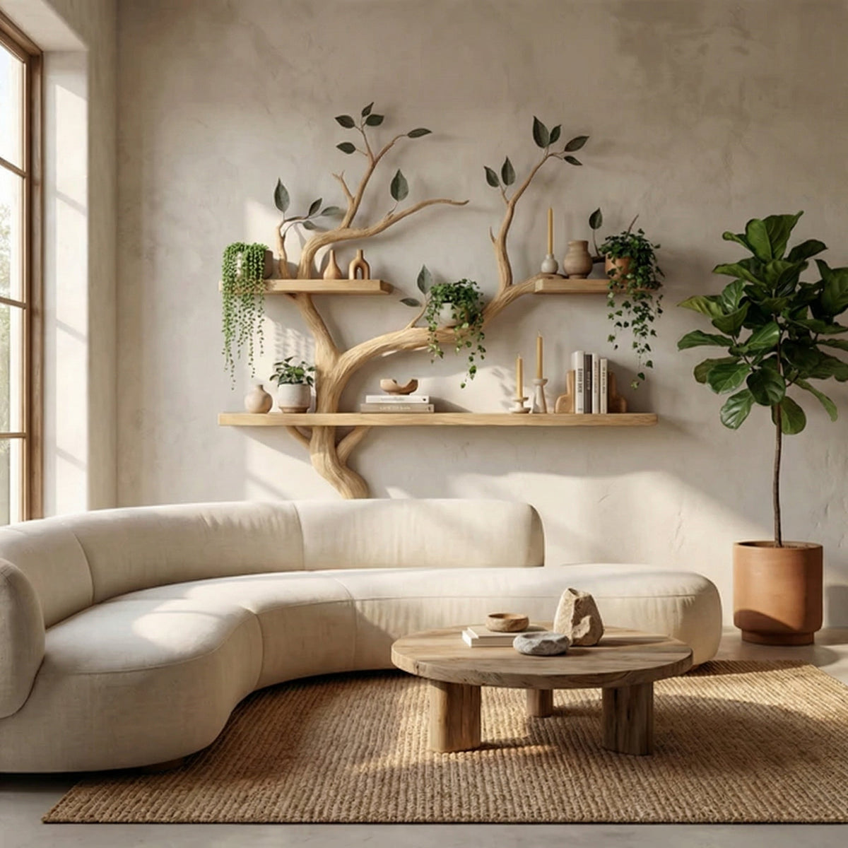 Wood Bookcase Branch Tree Shelf Decor Room