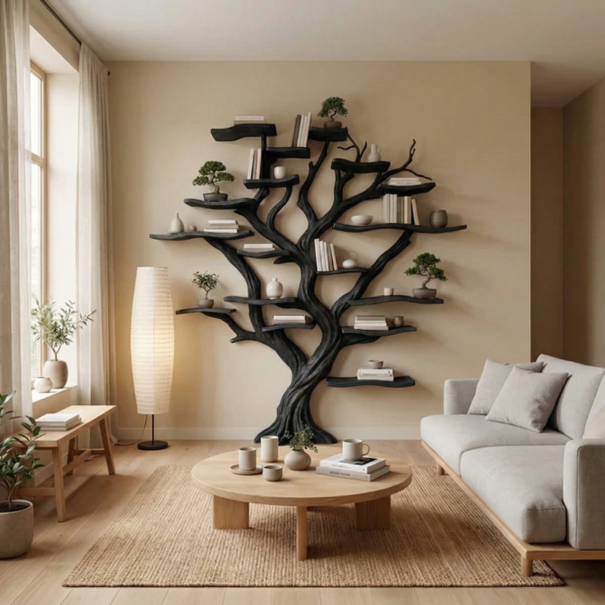 Tree Branch Bookshelf Decor Solid Wood Carving