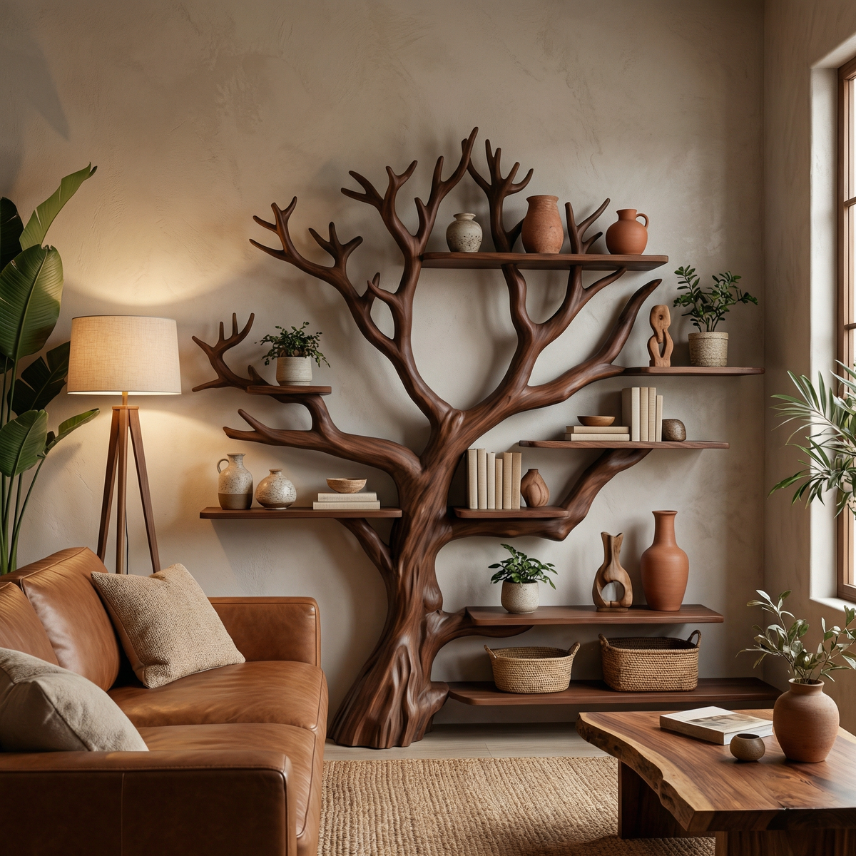 Rustic Tree Bookshelf Living And Library Wall