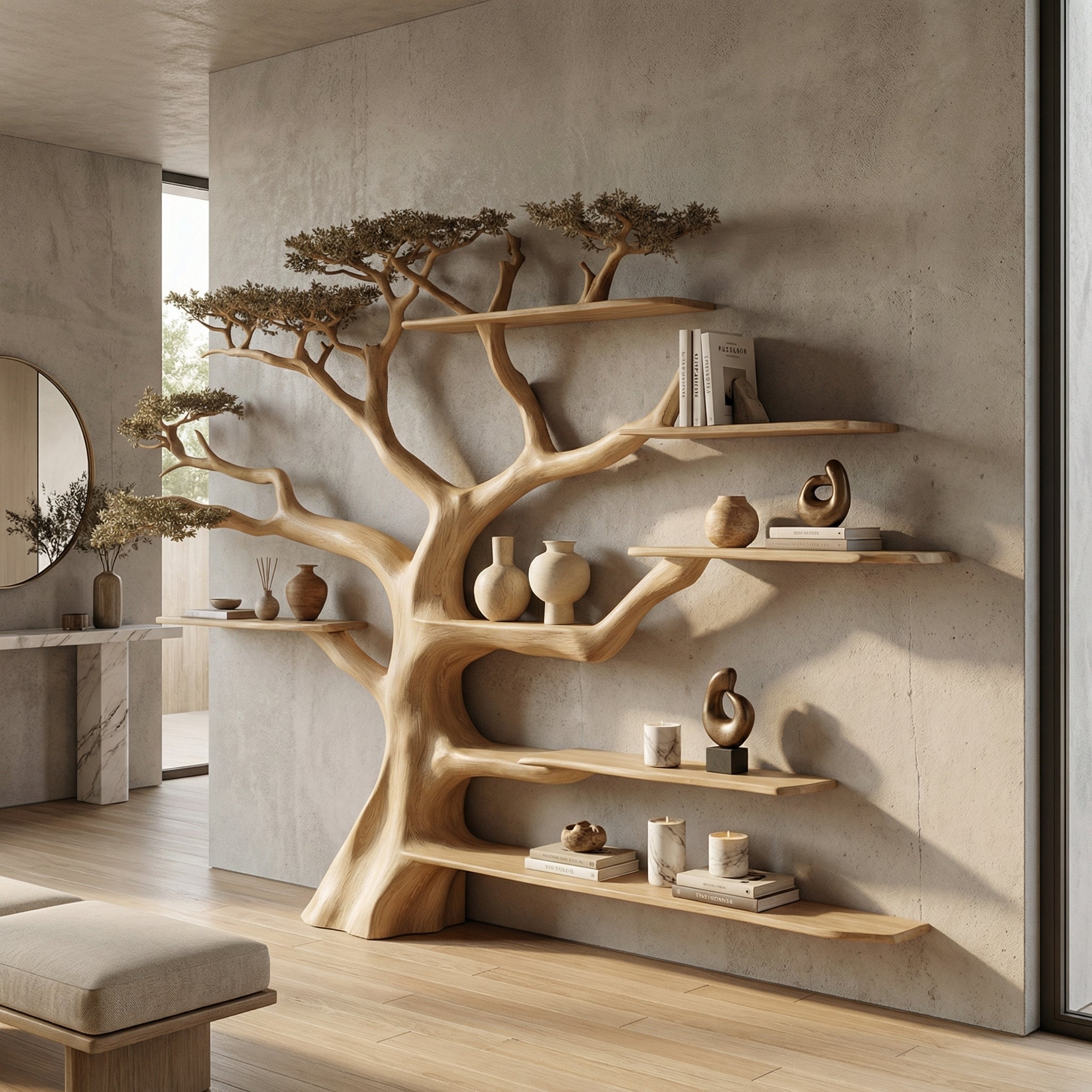 Rustic Tree Bookshelf Living And Library Wall