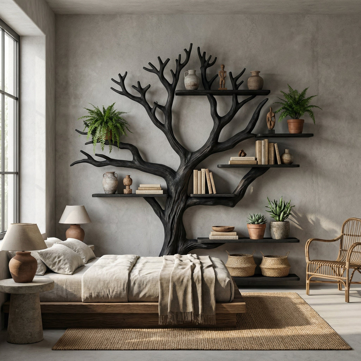 Rustic Tree Bookshelf Living And Library Wall