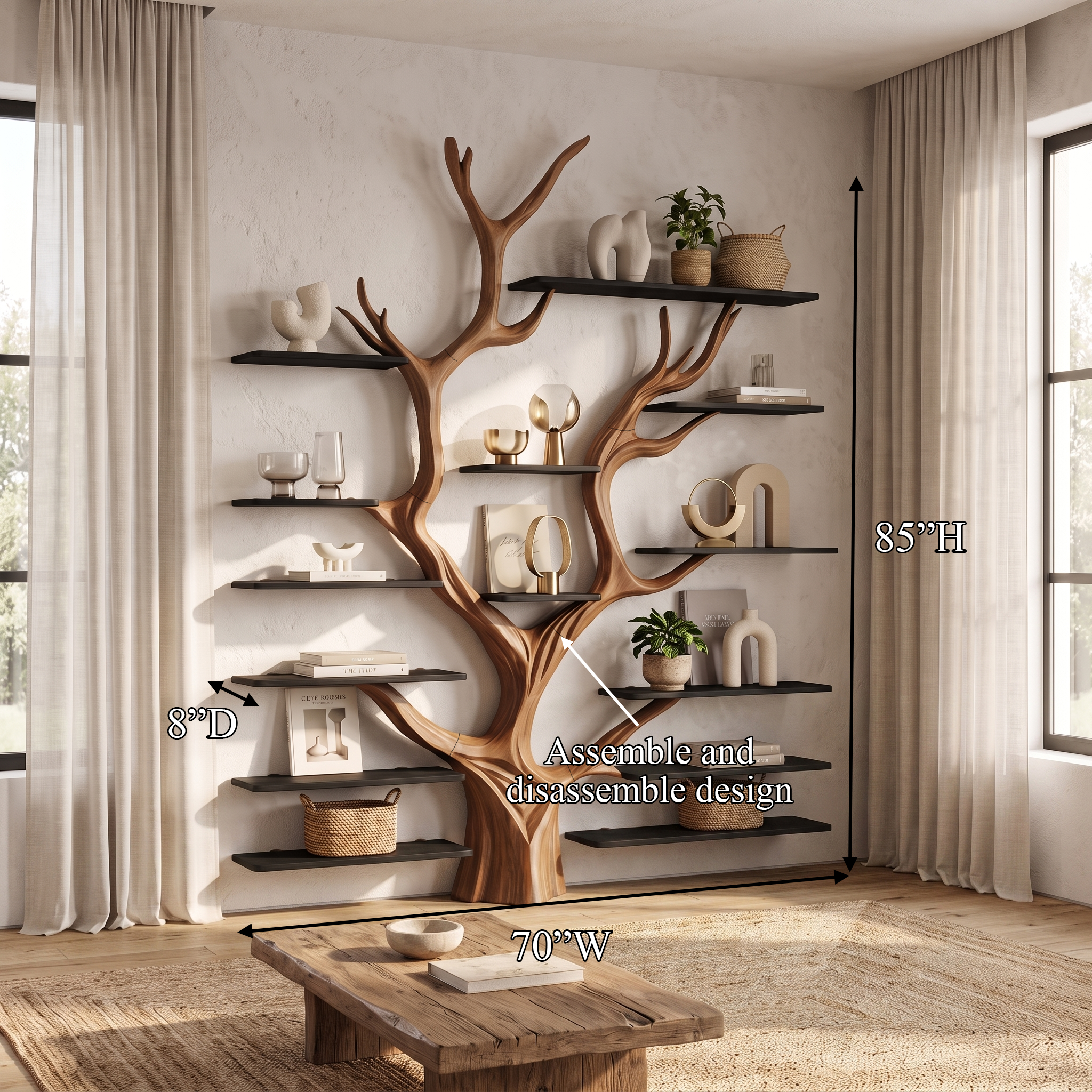 Sculptural Tree Bookcase - Artisan Tree-Inspired Wall Unit