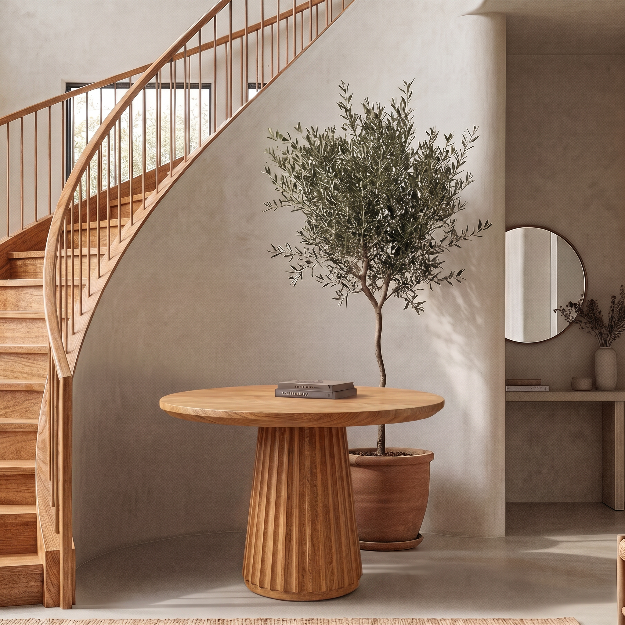 Sculptural Round Pedestal Entryway Table For Living Room And Hallway FTHCH007