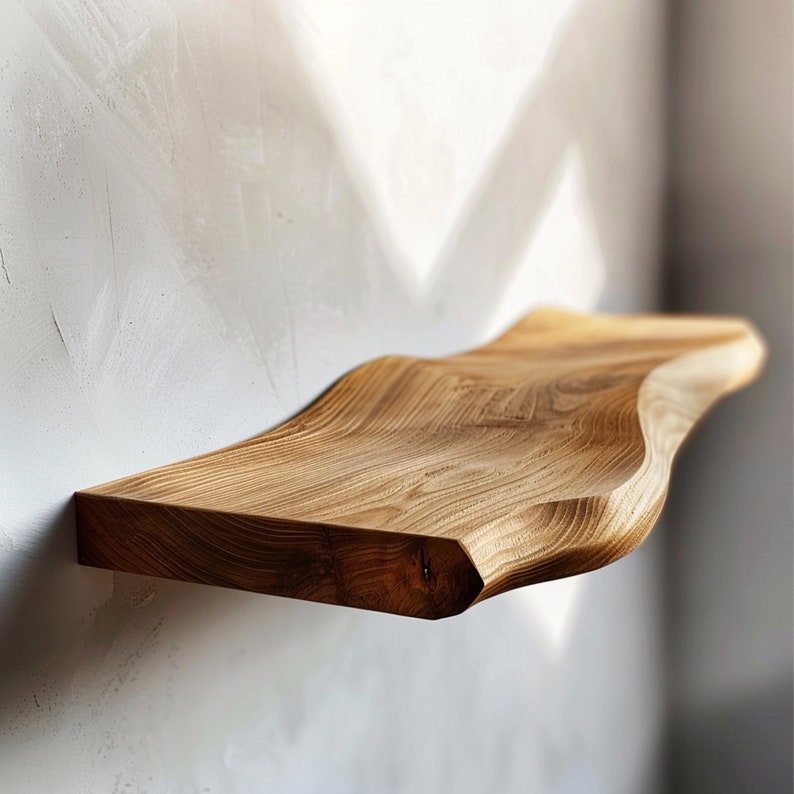 Wavy Wooden Floating Shelves Living Room For New Year Custom Shelves WFSHCH005