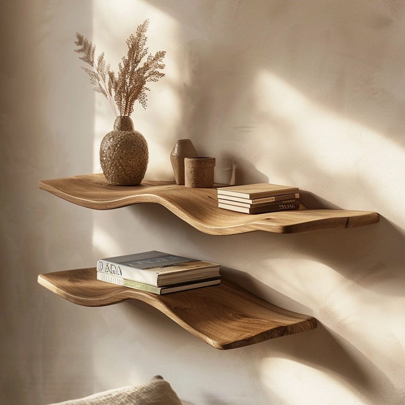 Wavy Wooden Floating Shelves Living Room For New Year Custom Shelves WFSHCH005