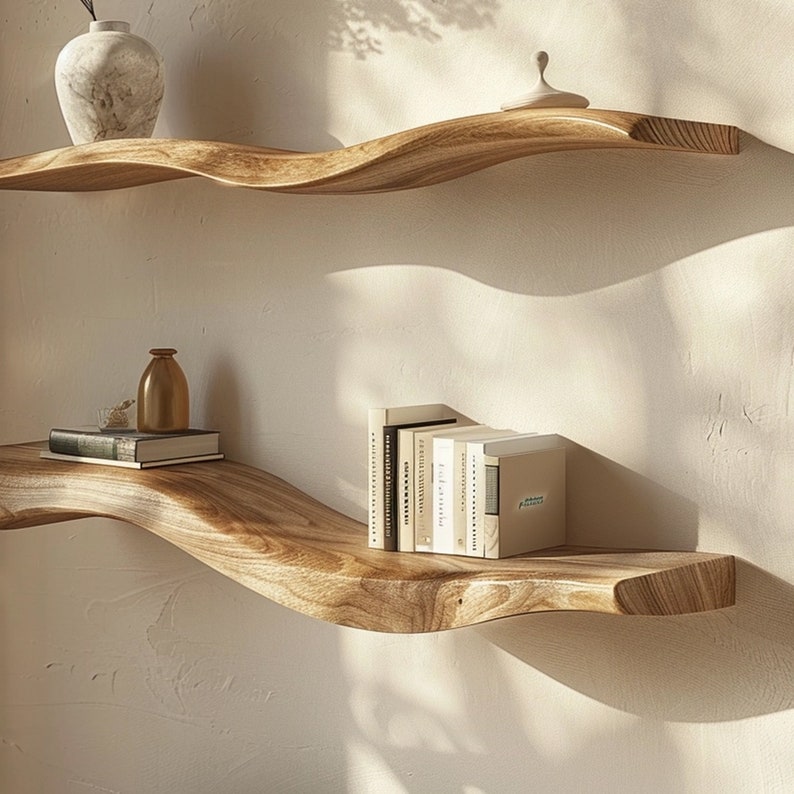 Wavy Wooden Floating Shelves Living Room For New Year Custom Shelves WFSHCH005