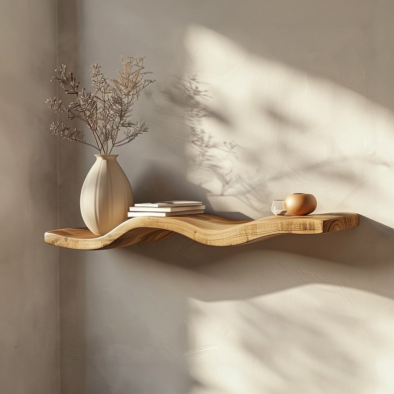 Wavy Wooden Floating Shelves Living Room For New Year Custom Shelves WFSHCH005