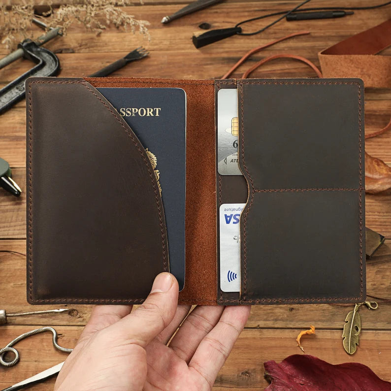 Personalized Leather Passport Holder | Custom Leather Passport Wallet Case Cover | Monogram Engraved Leather