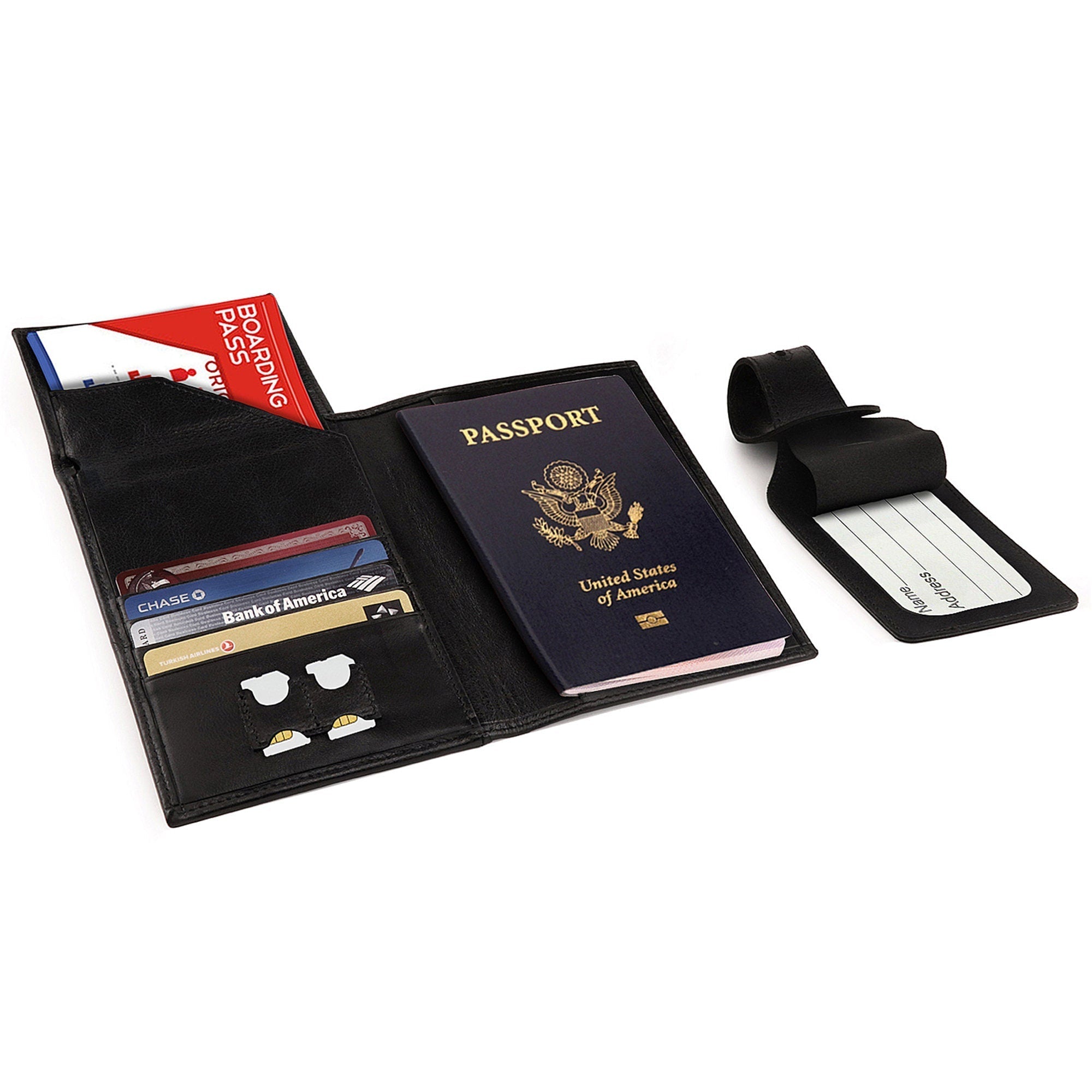 Personalized Top Grain Leather Passport Cover with Luggage Tag, Hand Crafted RFID Passport Wallet and Card Holder Slim Custom Travel Wallet