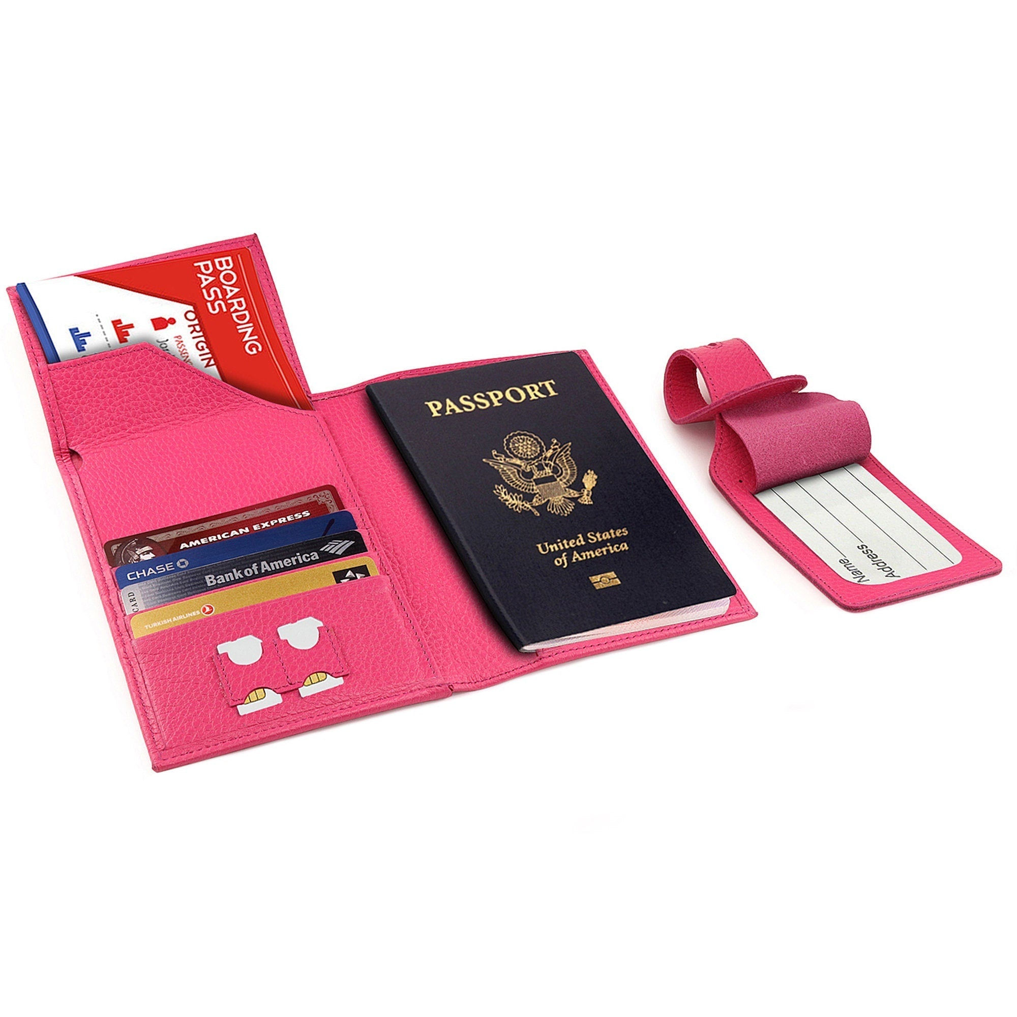 Personalized Top Grain Leather Passport Cover with Luggage Tag, Hand Crafted RFID Passport Wallet and Card Holder Slim Custom Travel Wallet