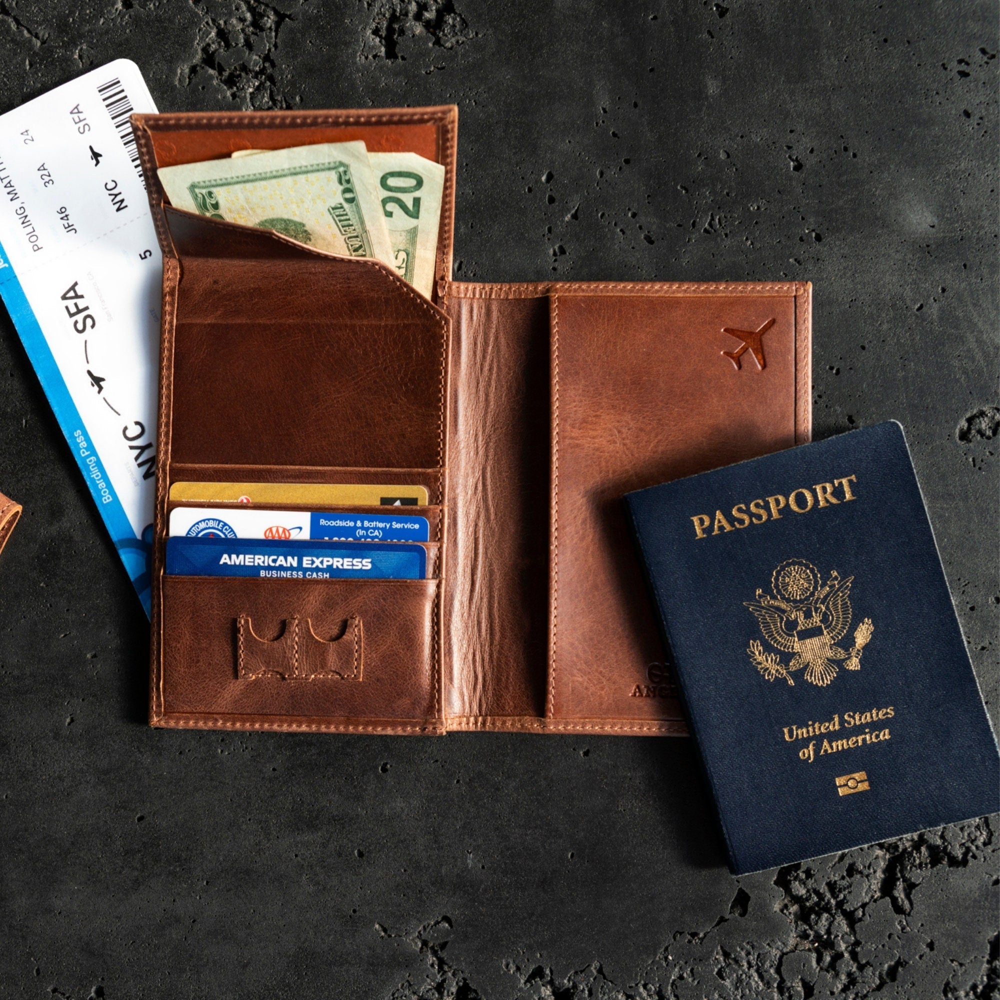 Personalized Top Grain Leather Passport Cover with Luggage Tag, Hand Crafted RFID Passport Wallet and Card Holder Slim Custom Travel Wallet