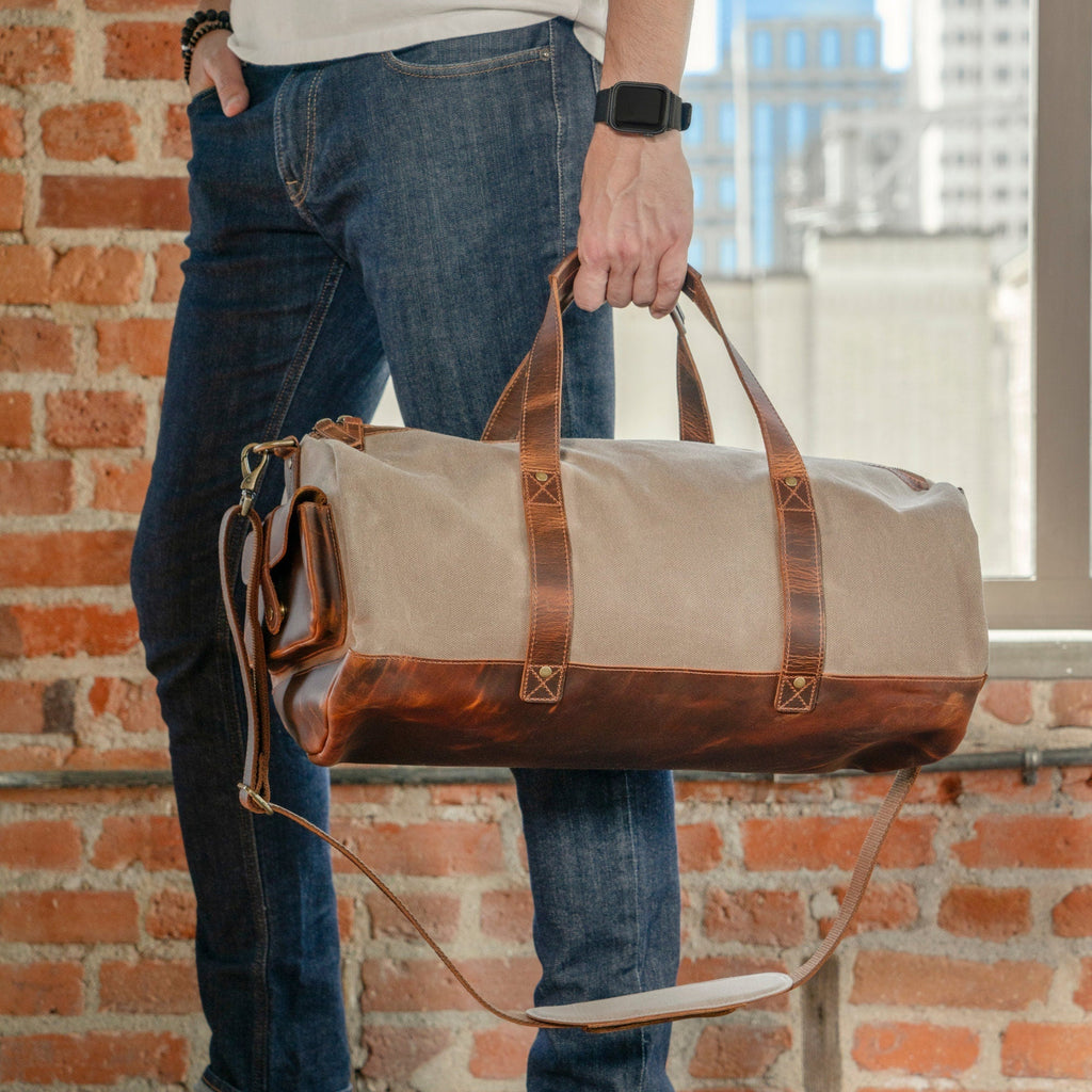 Personalized Handcrafted Top Grain Leather Weekender Bag, High-Quality Durable Canvas Travel Bag, Retro Style Duffel Bag for Men or Women