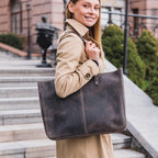 Carmel Leather Tote Bag, Durable Women Tote for Toiletries or Electronic Devices, Handcrafted High Quality Shoulder Laptop Tote