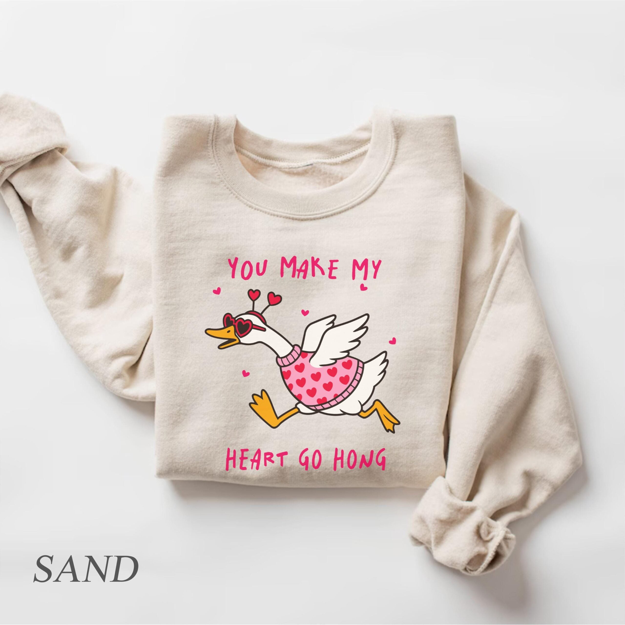 You Make My Heart Hong Goose Valentines Day Sweatshirt, Love Sweater, Silly Goose Graphic Tee, Valentines Day Gift, Funny Valentines Tshirt